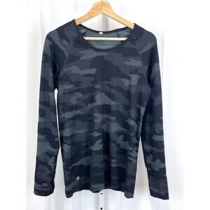 ATHLETA EST M L Speedlight Long Sleeve Top Camo Seamless Stretch Gray Black